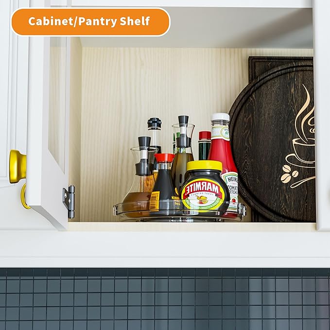 9.5" W Acrylic Clear Lazy Susan Turntable for Cabinet,Kitchen Countertop,Refrigerator and Pantry Organization Storage,1 Tier Small Spinning Organizer for Vitamin,Medicine,Spice Rack & Organization-CasaMuseHome