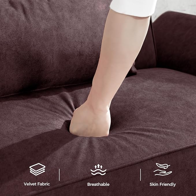 89” Futon Sofa Bed, Velvet Fabric Comfy Futon Couch Bed with 2 Square Pillows, Convertible Sleeper Sofa with Adjustable Backrest& Armrests, Modern Loveseat Sleeper for Living Room, Burgundy-CasaMuseHome