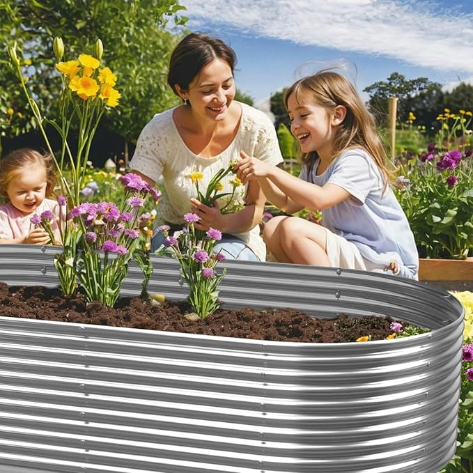 2 Pack 8x4FT Tall Galvanized Raised Garden Bed Outdoor,Metal Garden Bed for Vegetables,Steel Raised Beds for Gardening,Above Ground Garden Box for Flower-3L0-CasaMuseHome