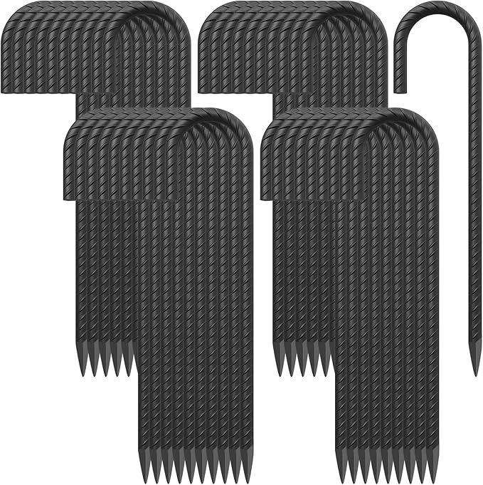 16 Inch Ground Rebar Stakes Heavy Duty J Hook Ground Anchors 40 Pack, Tent Stakes with Chisel Point End, Chain Link Fence Spikes for Bounce House, Gazebos and Outdoor Decorations Inflatables-CasaMuseHome