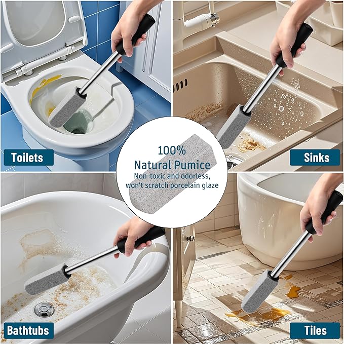 2 Pack Pumice Stone for Toilet Cleaning,16.14In Extra Long Handle Toilet Pumice Stone Toilet Bowl Cleaner Brush Toilet Scrubber for Toilets Bathtubs Grills Sinks-CasaMuseHome