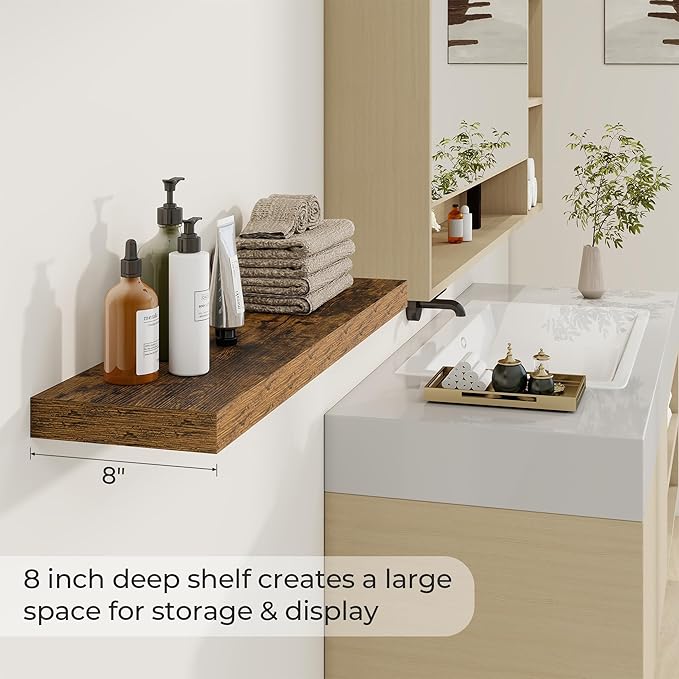 36 inch Floating Shelves Wall Shelves for Office with Invisible Brackets, 8 inch Deep Shelves for Bathroom, Living Room, Kitchen, Office, 36x7.9 inch deep Set of 2, Brown-CasaMuseHome