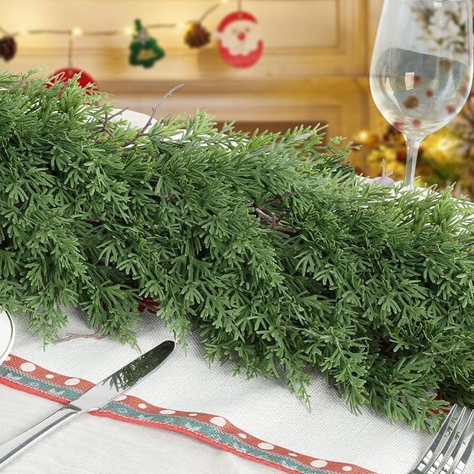 6 Ft Real Touch Christmas Garland,Thick and Lush，Soft Bendable, Lifelike Cedar Garland Realistic, Garlands for Decoration Christmas，Christmas Garland for Mantle,Outdoor Indoor Christmas Decorations-CasaMuseHome