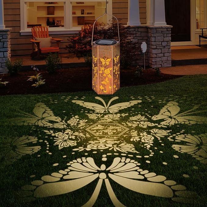 2 Pack Butterfly Solar Lanterns Outdoor Waterproof - Birthday Gifts for Women, Mom, Butterflies Solar Lights Outdoor Hanging Garden Decor for Outside, Patio, Outdoor, Yard, Lawn, Balcony-CasaMuseHome