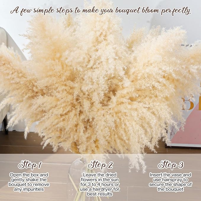 40" 22PCS Dried Pampas Grass Decor Tall,Large Natural Beige pompas Grass Tall Pampas Grass for Floor Vase,Wedding,Party,Farmhouse,Boho Home Decor,and Creating a Bohemian Ambiance-CasaMuseHome