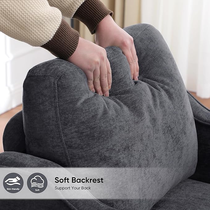 Accent Chair for Living Room, Mid Century Modern Reading Chair for Bedroom, Upholstered Armchair with Side Pockets, Comfy Single Sofa Side Chair for Office, Apartment, Small Room, Dark Grey-CasaMuseHome