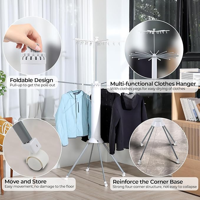 4-Legged Clothes Drying Rack Foldable,Octopus-Shaped Portable Laundry Drying Rack,Outdoor and Indoor Collapsible Drying Rack with 4 Pulleys,2 Tier-CasaMuseHome