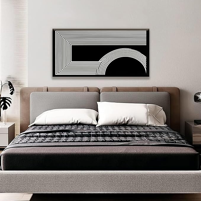 Abstract Wall Art Modern Canvas Art Wall Decor Minimalist Wall Art Geometric Line Canvas Artwork Print Paintings Black And White Wall Art Modern Picture For Bedroom Art Office Home Wall Decor 20"X 40"-CasaMuseHome