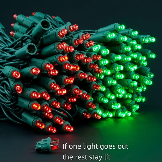 200 Count Red Green Wide Angle LED Christmas Lights, 66 ft Green Wire UL Certified Commercial Grade 5mm Holiday String Light Set (Red & Green)-CasaMuseHome