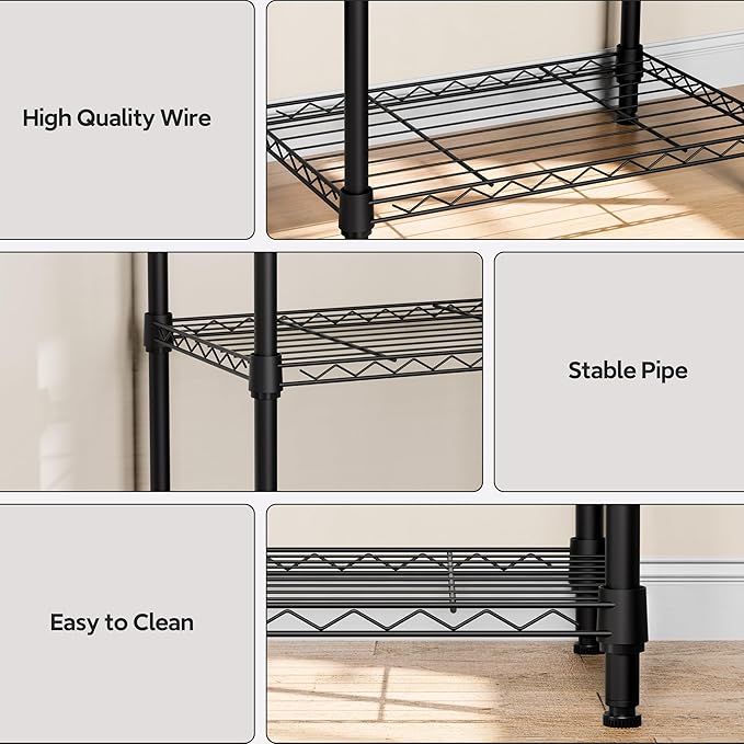 3 Tiers Shelf Metal Storage Shelves Wire Rack Closet Organizers with Wheel for Garage Kitchen Bathroom Laundry Black 11.8" D x 17.7" W x 28.8" H-CasaMuseHome