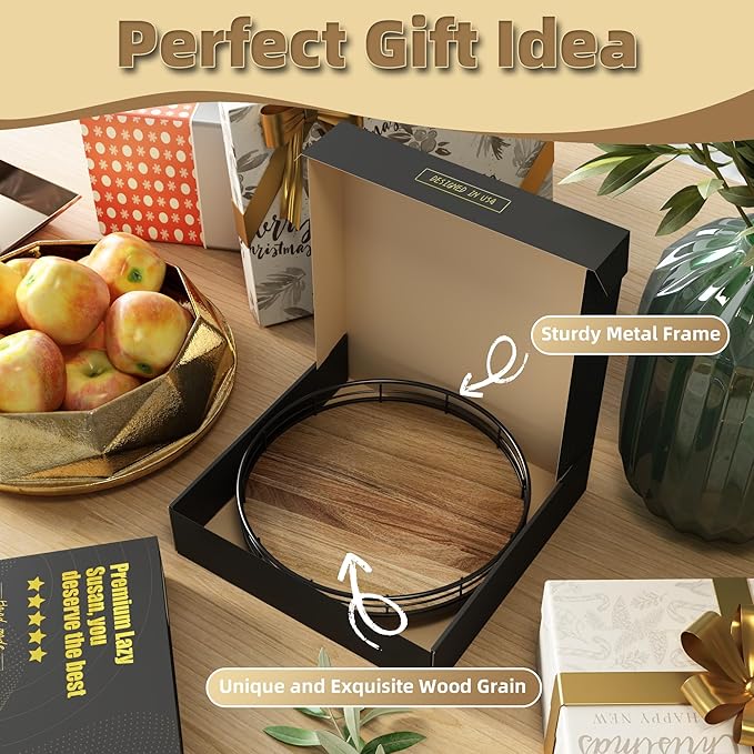 Acacia Wood 9" Bathroom Vanity Tray Turntable, Farmhouse Round Bathroom Countertop Organizer for Soap Perfume, Rotating Organizer for Kitchen Table Centerpieces, Decorative Trays for Coffee Table-CasaMuseHome