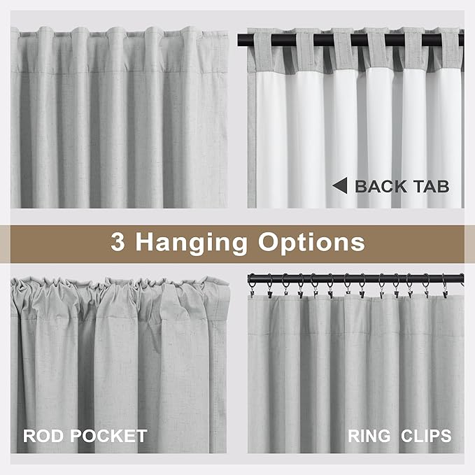 100 Percent Blackout Sliding Glass Door Curtains 120 Inches Long 2 Panels 10 FT Theater Floor to Ceiling Drape Linen Cotton Textured Luxury Curtains Farmhouse Black Out Light Grey Gray White Back Tab-CasaMuseHome