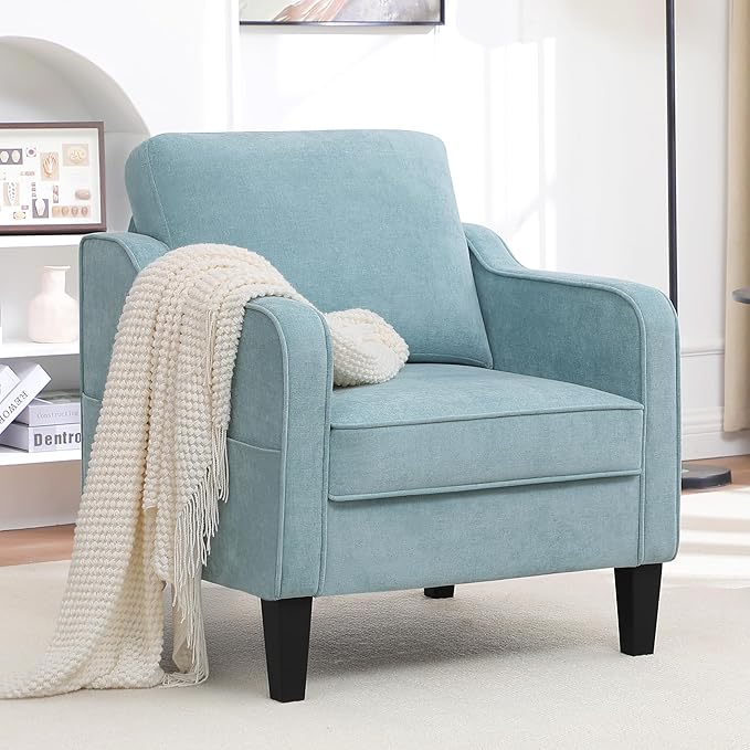 Accent Chair for Living Room, Mid Century Modern Reading Chair for Bedroom, Upholstered Armchair with Side Pockets, Comfy Single Sofa Side Chair for Office, Apartment, Small Room, Teal Green-CasaMuseHome