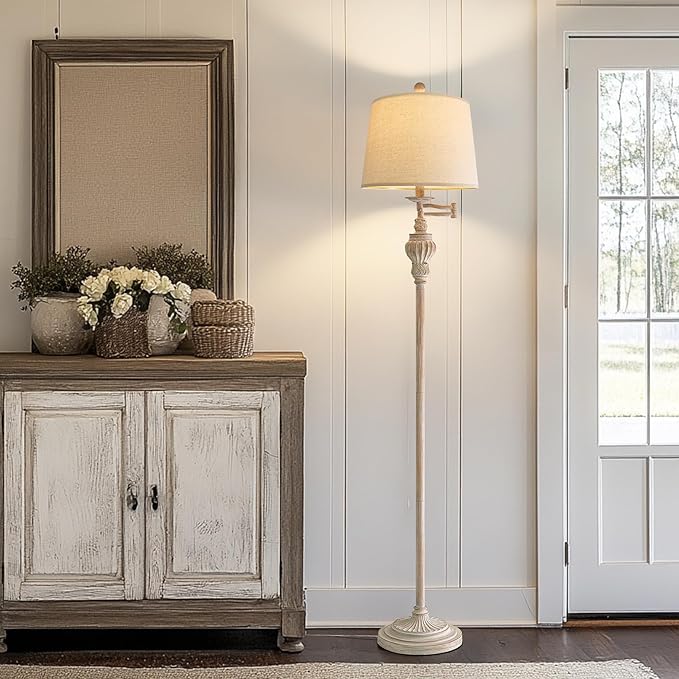 61" Vintage Floor Lamp with 350° Adjustable Swing Arm, Tall lamp Standing Lamp for Bedroom Living Room Bedside Nightstand Retro Farmhouse Mid Century Lamp Light Home Décor Office Gifts-CasaMuseHome