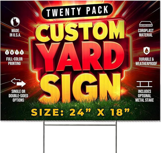 20 Pack 24"x18" Custom Yard Signs with Stakes, Personalized Yard Signs for Outdoors, Customized Full Color Print Corrugated Signs for Business-CasaMuseHome