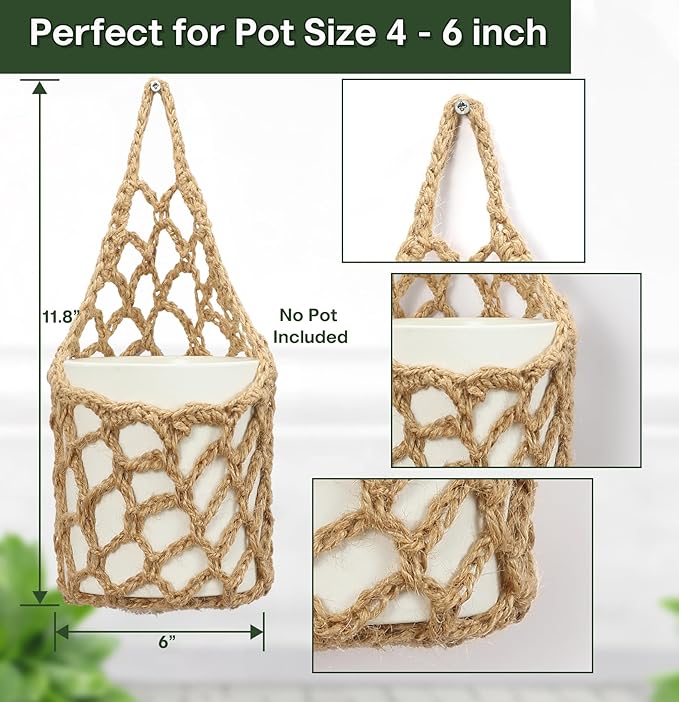 2PK Wall Planters for Indoor Plants, Macrame Plant Hanger | Wall Planter, Plant Hanger, Hanging Planter (2PK, for 6 inch Pot)-CasaMuseHome
