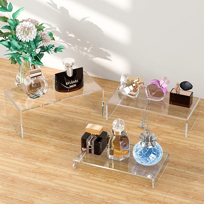 Acrylic Risers Display Stands 3pcs, Rectangular Dessert Table Display Set, Clear Display Shelf for Funko Pop, Collectibles, Retails, Shoes, Plants, Home Decors, Decoration - 7.5''x8''x8.5''-CasaMuseHome