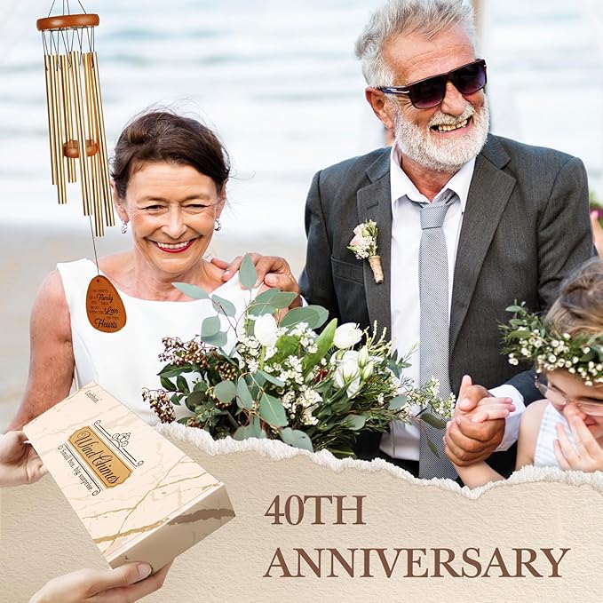 40th Wedding Anniversary Wind Chime, Happy 40th Anniversary Romantic Gifts for Couple, Parents, Wife, Husband, Friends, Ruby Wedding Anniversary's Keepsake Gifts Ideas-CasaMuseHome