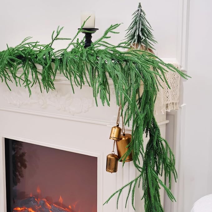 2PCS 9FT Christmas Garland Norfolk Pine Garland Real Touch Artificial Greenery Garland for Mantle Fireplace Table Indoor Outdoor Decor (Normal)-CasaMuseHome