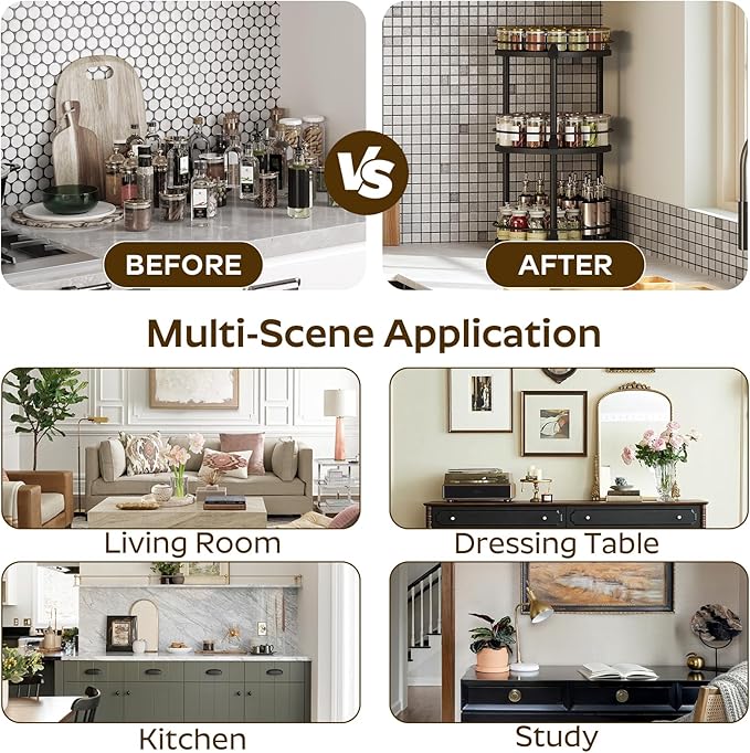 3-Tier Lazy Susan Organizer, Rotating Spice Rack, Spinning Organizer, Industrial Turntable Spice Rack Organizer for Cabinet, Kitchen Countertop, Pantry, Black SR23BK-CasaMuseHome