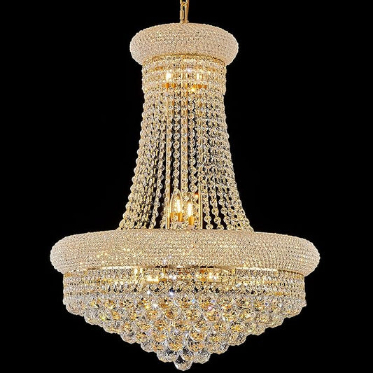 14 - Light Unique Empire Crystal Chandelier with Adjustable Chain for High Ceiling Foyer Entryway Living Room Dining Room Bedroom Gold Finish-CasaMuseHome