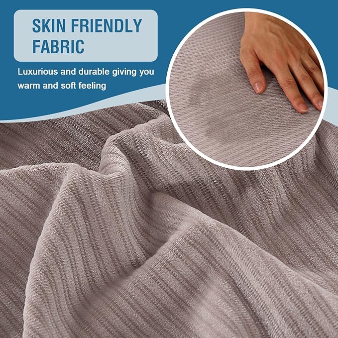 H.VERSAILTEX Velvet Stretch Couch Cushion Cover Plush Cushion Slipcover for Chair Cushion Furniture Protector Seat Cushion Sofa Cover (1 Piece Armchair Cushion Covers, Taupe Striped)-CasaMuseHome