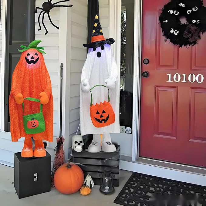 37" Front Porch Light up Halloween Ghost Figure Décor, Kit Standing Trick or Treat Indoor and Outdoor Decorations-Start-CasaMuseHome