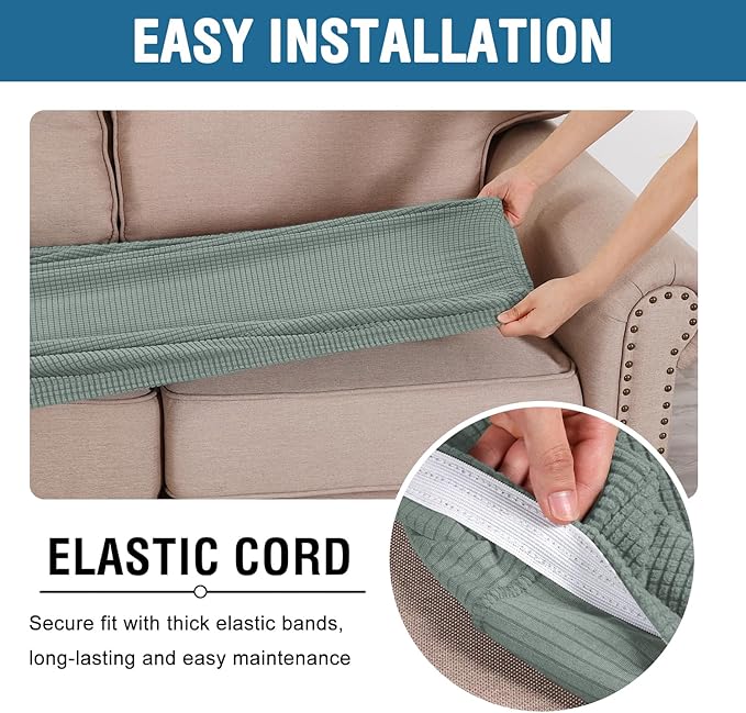 H.VERSAILTEX Super Stretch Individual Seat Cushion Covers Sofa Covers Couch Cushion Covers Slipcover Sets Thick Jacquard Textured Twill Fabric (1 Piece Sofa Cushion Cover, Sage)-CasaMuseHome