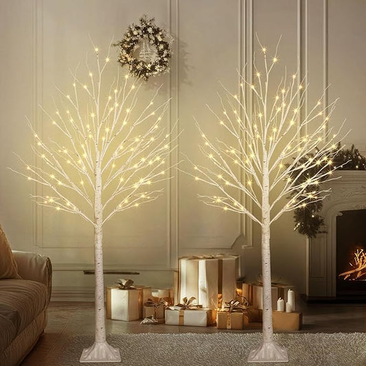 2 Pack 5FT 200LED Christmas Lighted Birch Tree, Timer Function Prelit Artificial Tree Lamp Plug in with Warm White Lights, 2 Modes Twinkling Twig Trees for Indoor Outdoor Party Christmas Decorations-CasaMuseHome