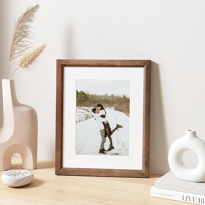 8x10 Picture Frame Set of 4 Natural Solid Walnut Photo Frames with 5x7 Removable Mat Wall Hanging Large Handcrafted Frame with HD Plexiglass Wall and Tabletop Display Large Poster Frame-CasaMuseHome