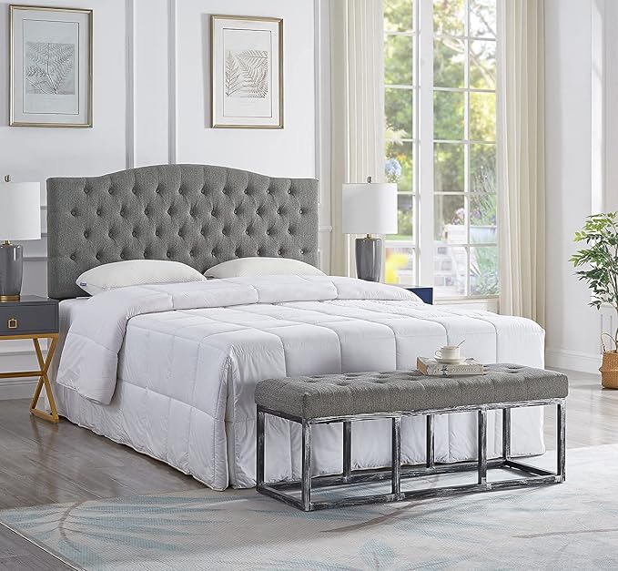 24KF Upholstered Tufted Button Linen Fabric Headboard,Comfortable Fashional Headboard Queen/Full Size,Granite-CasaMuseHome