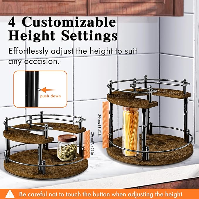 2-Tier Lazy Susan Organizer Turntable Spice Organization U-Shape 11.8" Rotating Spice Rack Height Adjustable for Cabinet, Pantry, Kitchen Countertop, Party-CasaMuseHome