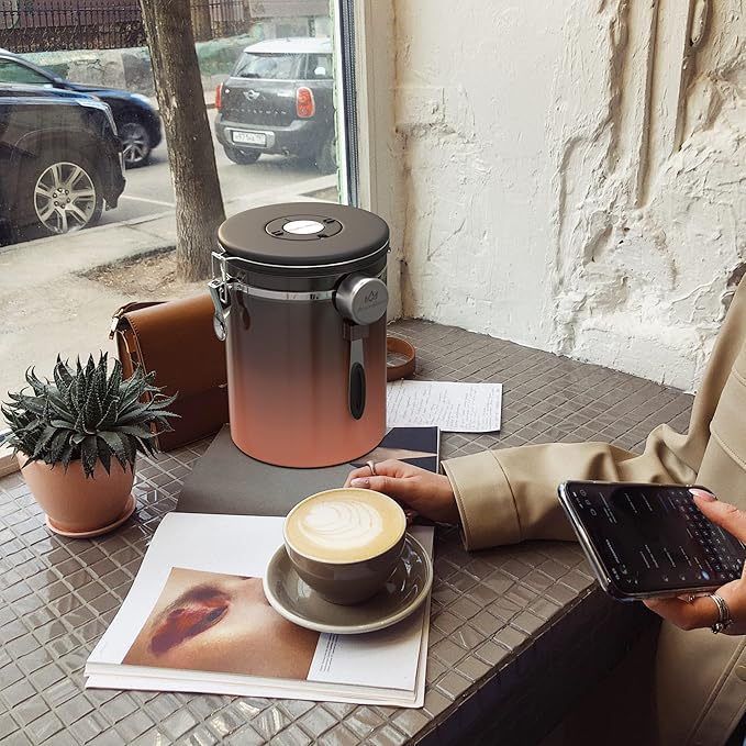 35OZ Coffee Canister for ground coffee with Date Tracker,copper color 304 Stainless Steel Kitchen Food Airtight storage container for Coffee Beans or Grounds, Tea, Sugar(35oz-Gradient)-CasaMuseHome