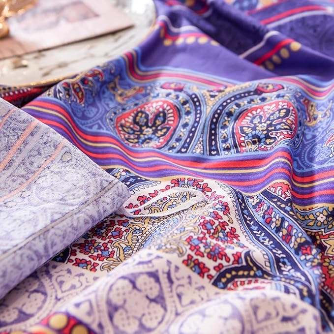 ABREEZE Bohemian Vintage Cal.King Size Floral Cotton Bedding Set 3Pcs Duvet Cover Set Boho Purple Paisley 100% Egyptian Brushed Cotton Reversible Home Bedding Collection-CasaMuseHome