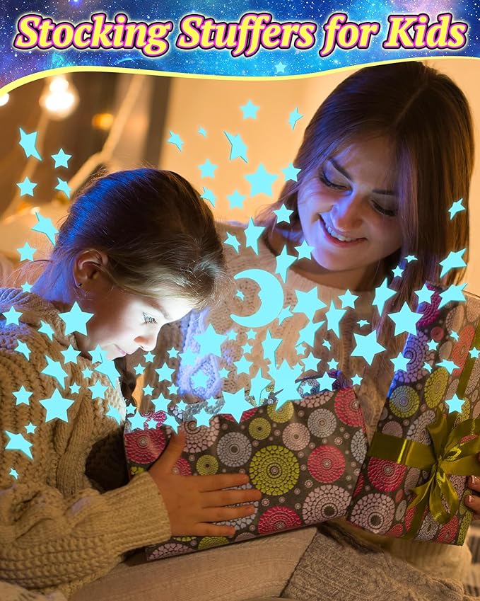 201 Pcs Glow in The Dark Stars Stickers for Ceiling, Toddler Stocking Stuffers Wall Room Decor Gifts, Luminous 3D Glowing Stars Easter Basket Stuffers for Kids Boys Girls-CasaMuseHome