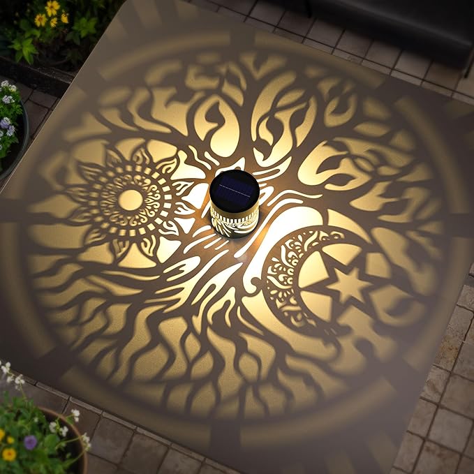 4 Pack Large Solar Fence Lights Metal Solar Powered Outdoor Wall Deck Step Lights Tree Theme Waterproof Fence Light for Garden Post Patio Backyard Yard Decor, Gardening Gifts for Women Mom Grandma-CasaMuseHome