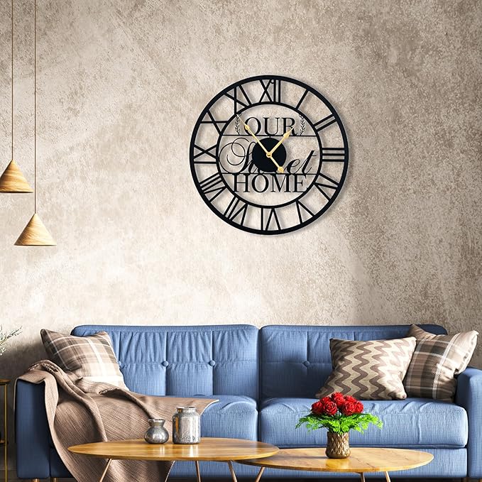 20inches/50cm Wall Clocks Roman Numeral Battery Powered No Ticking Silent Modern Unique Metal Wall ClocksSuitable Living Room Kitchen Bedroom Fireplace Office Farmhouse-CasaMuseHome