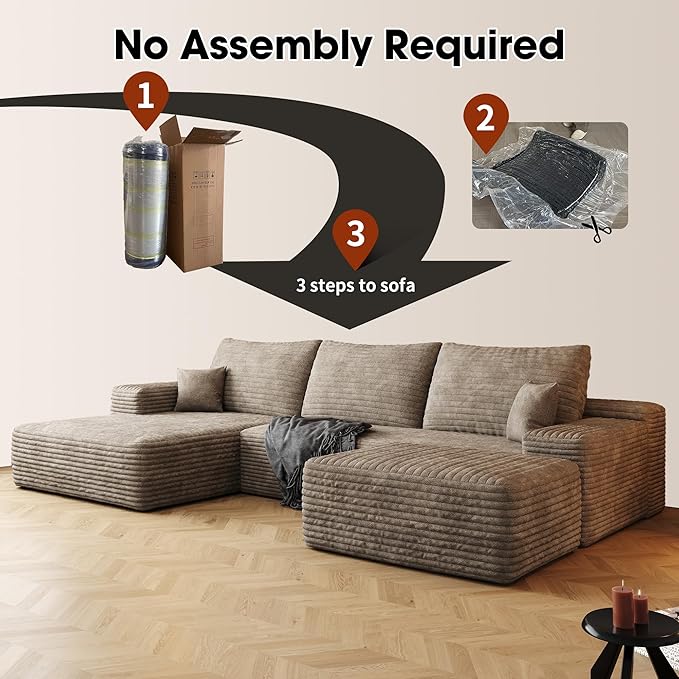 108" Sectional Couches for Living Room Modern Modular Sofa with L-Shape Couchs Upholstered Boneless Couch Deep Seat Sectional Couch with Chaise (Camel, Left Facing Chaise+2Seaters+1Ottoman)-CasaMuseHome