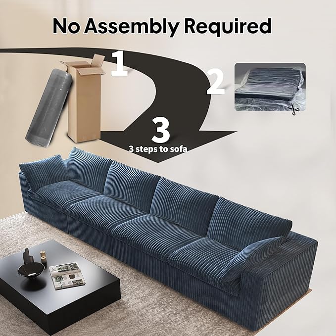 157.5" 4-Seater Cloud Sofa,Modular Sectional Couch,Modern Deep Seat Upholstered Couches with Plush Corduroy Fabric for Living Room Furniture,Bedroom and Apartment,No Assembly Required,Blue-CasaMuseHome