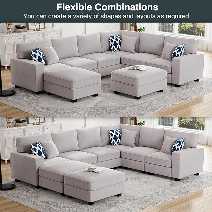 L Lengend Vansen Modular Sectional Sofa U Shaped Couch with Ottoman Modern Reversible Corner Sectional Couch for Living Room (Light Grey, U Shaped Sofa-3)-CasaMuseHome