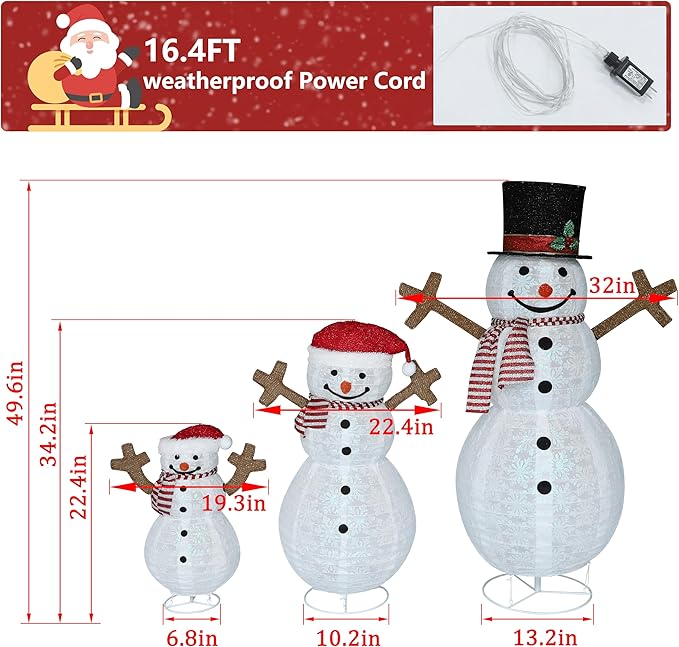 4FT Pop-Up Snowman Family, Pre-Lit Holiday Decoration Sign with 270 LED Lights, Customized Placement Holiday Display for Indoor, Outdoor-CasaMuseHome