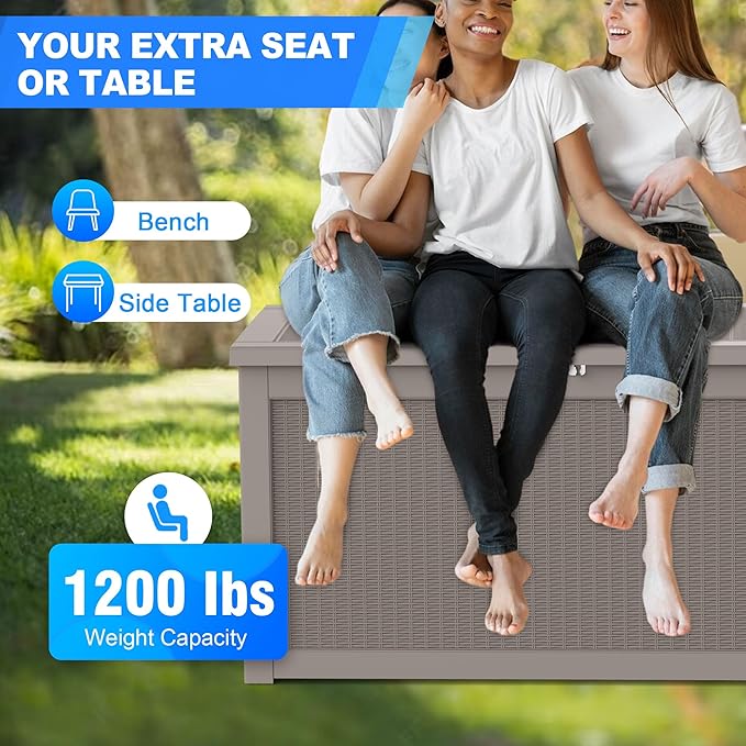 260 Gallon Deck Box XXL Large Outdoor Storage for Patio Furniture,Outdoor Cushions,Garden Tools and Pool Supplies,Waterproof,Resin,Lockable(Grey Rattan)-CasaMuseHome