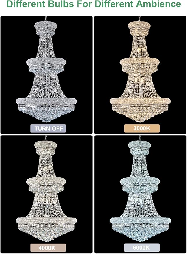 31 - Light Large Empire Crystal Chandelier for High Ceiling Foyer Entryway Staircase Living Room Dining Room Chrome Finish-CasaMuseHome