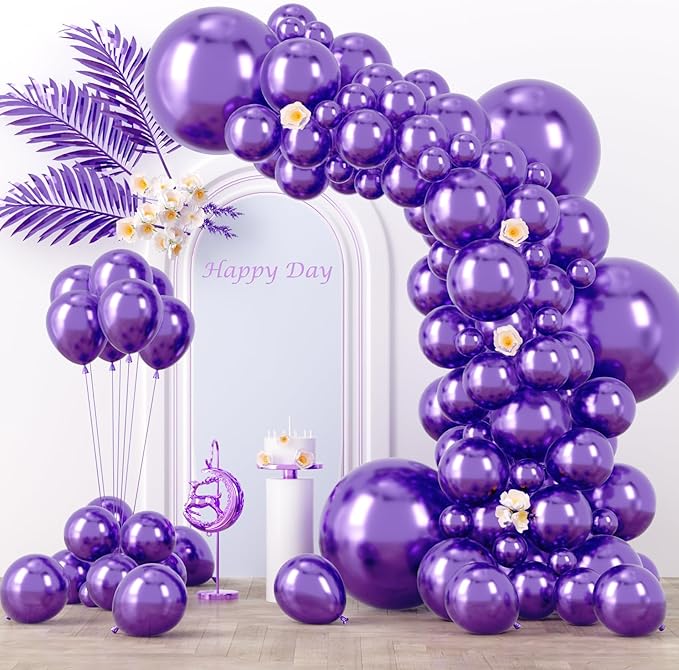 130pcs Metallic Purple Balloons Different Sizes 18" 12" 10" 5" Chrome Purple Latex Balloon Garland Arch Kit for Birthday Baby Shower Graduation Wedding Gender Reveal Party Decorations-CasaMuseHome