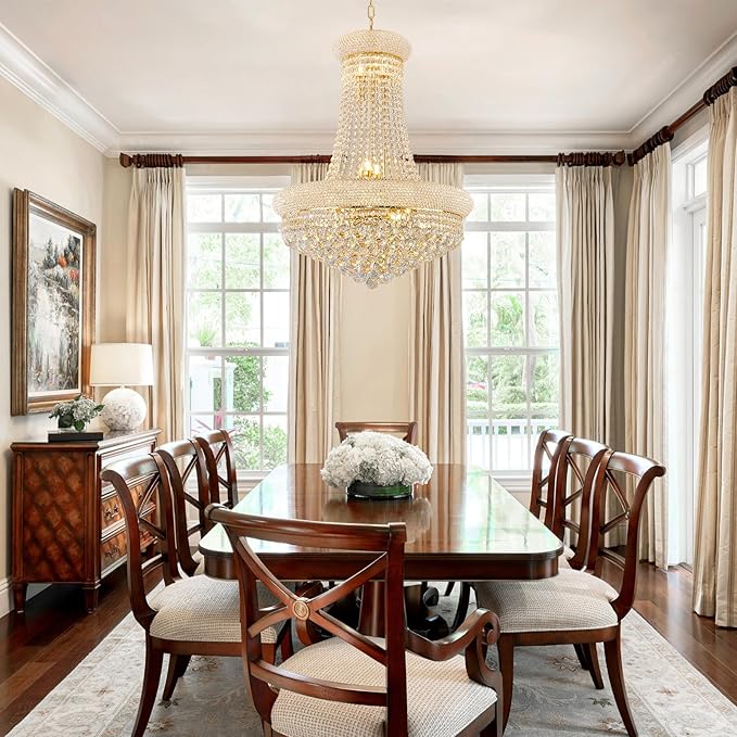 14 - Light Unique Empire Crystal Chandelier with Adjustable Chain for High Ceiling Foyer Entryway Living Room Dining Room Bedroom Gold Finish-CasaMuseHome