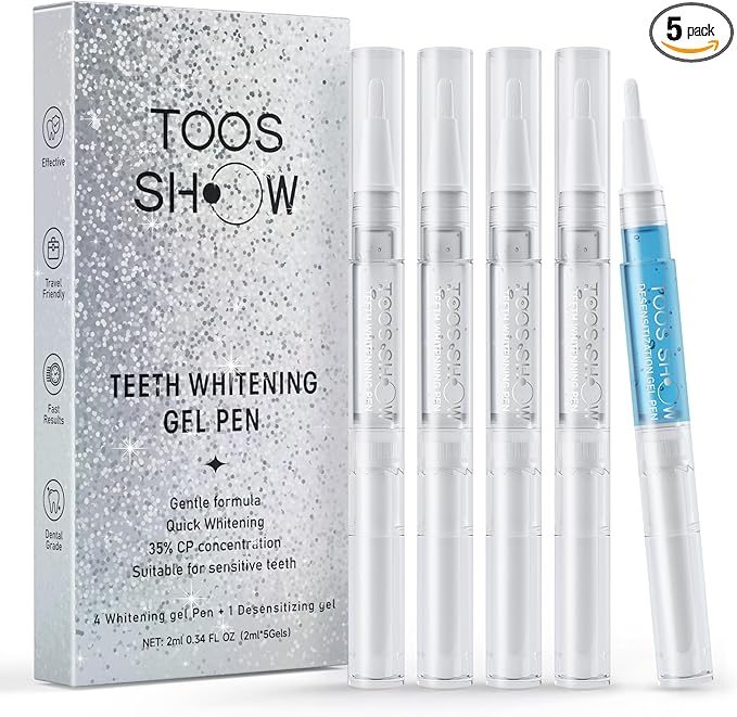 5 x Teeth Whitening Pen Gel (4+1 Desensitizing Gel), No Sensitivity Teeth Whitening Gel Kit, Effective Teeth Whitener, Travel-Friendly Tooth Whitening Pen, Carbamide Peroxide Tooth Bleaching-CasaMuseHome