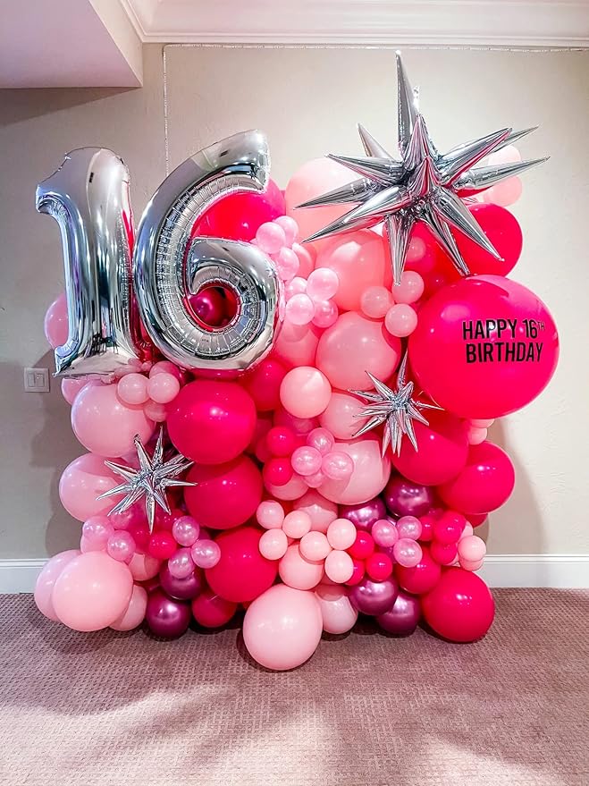 130pcs Hot Pink Balloons Different Sizes 18" 12" 10" 5" Dark Pink Balloons for Birthday Graduation Baby Shower Wedding Anniversary Princess Theme Party Valentine's Day Decorations-CasaMuseHome