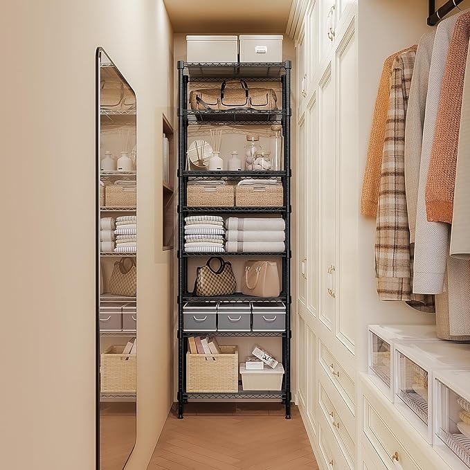 8 Tier 2000 lbs Storage Rack Metal Wire Shelving Unit, Storage Standing Shelf Organizer for Laundry Bathroom Kitchen Pantry Closet Garage Basement Utility Room, Black 13.8" D x 23.6" W x 79.5" H-CasaMuseHome