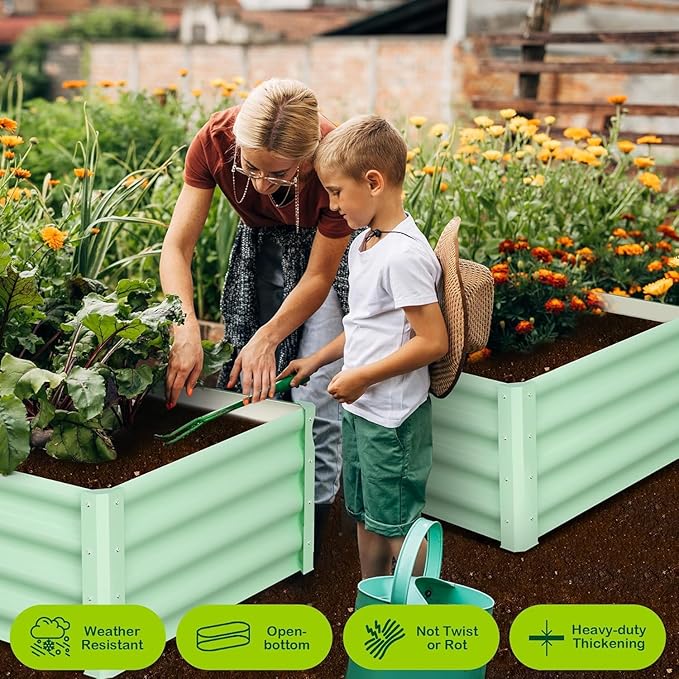 6x3x1ft Large Outdoor Planter Boxes Kit Set of 2, Galvanized Raised Bed Planter with Open-Ended Base Design, Elevated for Outdoor Plants, Durable Raised Bed for Gardening,Green-CasaMuseHome