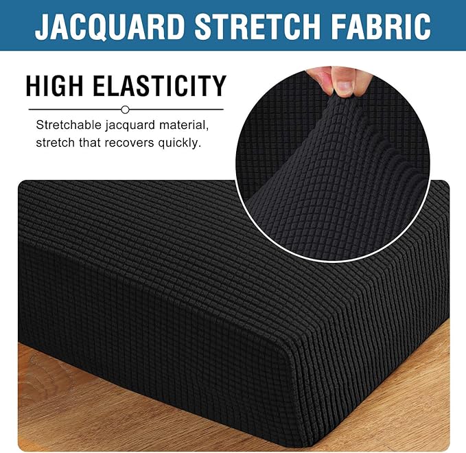 H.VERSAILTEX Super Stretch Individual Seat Cushion Covers Sofa Covers Couch Cushion Covers Slipcover Sets Thick Jacquard Textured Twill Fabric (2 Piece Large Sofa Cushion Covers, Black)-CasaMuseHome